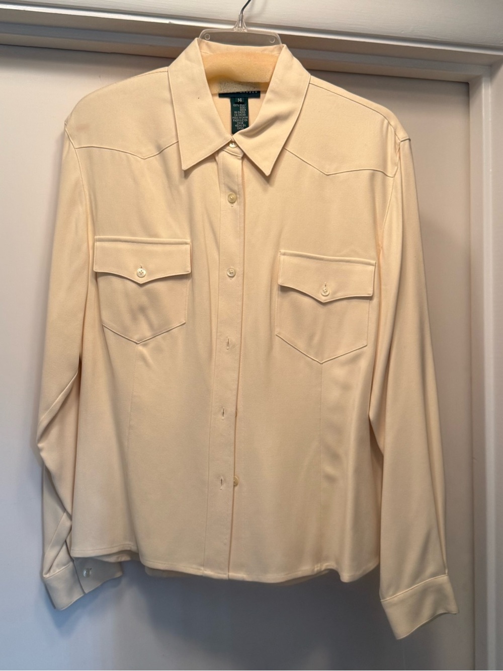 Women’s Lauren by Ralph Lauren Chamois Colored Silk Shirt with Flap Pockets